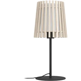 EGLO Tischlampe Fattoria, natürliche Nachttischlampe, Tischleuchte aus hellem Holz und weißem Textil, Tisch-Lampe für Wohnzimmer und Schlafzimmer, E27 Fassung