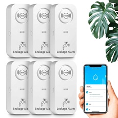 Wassermelder WLAN (2,4 G WiFi), 90 dB WiFi Wassermelder Wasseralarm und App Alarm, Wassersensor Alarm für Rohre, Schlafzimmer, Küche, Badezimmer, Keller (6er-Pack)