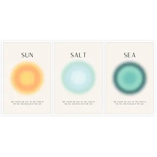 BFADMN Poster Sonne Salz und Meer Aura Küstenleinwand Wandkunst Minimalistische Stranddrucke Trendy Ozean Beachy Bunte Abstrakte Aura Geist Körper Seele Ästhetische Dekoration Schlafzimmer Yoga