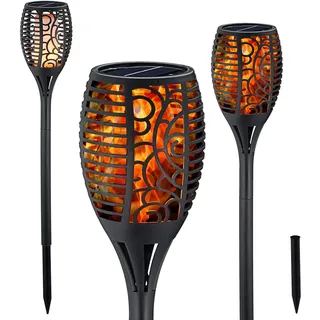 LED Solar Fackel 3er Set mit 12 Leds und Bodenspieß Gartenleuchte 52 cm als Lichtquelle zur Gartendekoration (1 x 3er Set LED Fackel ohne Dekoration)