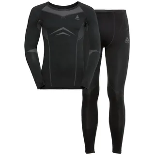 Odlo Fundamentals Performance Warm Langarm Thermoshirt und Thermohose Schwarz/Grau S
