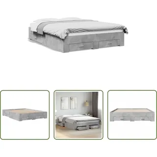 The Living Store Bettgestell mit Schubladen Betongrau 160x200 cm Holzwerkstoff - Grau