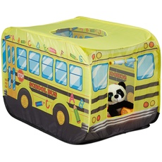 Relaxdays Pop Up Spielzelt Schulbus, Zelt fürs Kinderzimmer, HBT: 70 x 110 x 70 cm, Kinderzelt drinnen & draußen, bunt