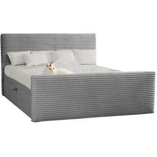 kaiser möbel Boxspringbett mit bettkasten und topper TRENTO stoff Plüsch Cord 180x200 cm Hellgrau H2-Pocket - Hellgrau