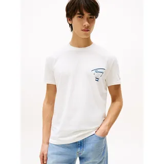T-Shirt TOMMY JEANS "TJM REG SIGNATURE CITY TEE", Herren, Gr. XXL, beige (ecru), Single Jersey, Obermaterial: 100% Baumwolle, regular fit, Rundhals, Shirts T-Shirt, mit großem Rückenprint