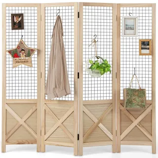 COSTWAY Paravent 151 x 144cm, Raumteiler klappbar, 4 teilige Trennwand Holzrahmen, Gitterwand zum Aufhängen, Sichtschutz innen Outdoor, dekorativ
