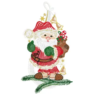 W. Reuter & Sohn - Plauener Spitze Fensterbild "Weihnachtsmann" Made in Germany, goldfarben, grün, rot