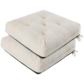PRIMEPATIO Sitzkissen, 2er Set Stuhlkissen aus Cordstoff, Memory Foam mit Doppel-Layer Design, Befestigungsriemen & Tacker-Design, Pflegeleicht für Esszimmer & Bürostühle, 45x45x8cm, Beige