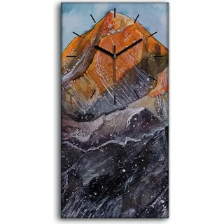Wanduhr Leinwand Bild Uhr Kunstdruck 30x60 Sonnenaufgang Himalaya Schneefelsen - schwarze Hände - Grau