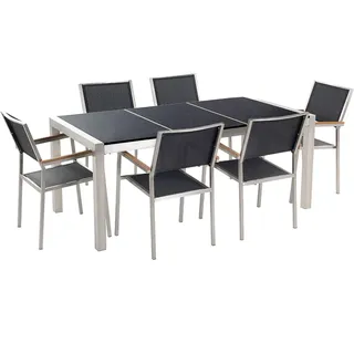 Beliani Gartenmöbel Set schwarz poliert Textilbespannung Grosseto - Metall , Gartenmöbel, Gartengarnituren, Gartenmöbel-Sets