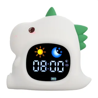 imoshion Kinder-Schlaftrainer – Nachttischlampe mit Lautsprecher – Kinderwecker – Dino - Weiß