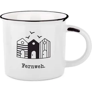 Vintage-Becher aus Keramik im Emaille-Look, Fernweh, 400 ml | Mit tiefgeprägtem Schriftzug und Geschenkbox - 39 Designs, spülmaschinen- und mikrowellengeeignet