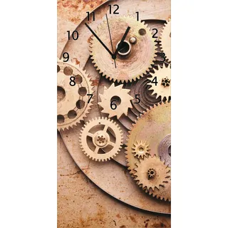 Wallario Design Wanduhr Zahnräder einer alten Uhr im alten Stil aus Echtglas, Größe 30 x 60 cm - Schwarz