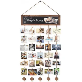 LEKEFETO Bilderrahmen Collage mit 30 Klammern: DIY Fotowand Fotogirlande, Wandbehang Fotowand Bilderrahmen mit 5 Linien, Bilderwand Collage Bilderrahmen für Wohnkultur Geburtstag Hochzeit Weihnachten