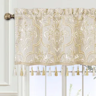 TOPLUXE Scheibengardine, Kurzstore für Schlafzimmer Esszimmer Wohnzimmer Küche, Damast Volant für Fenster 137x46 cm 1 Stück (Weiß & Gelb)