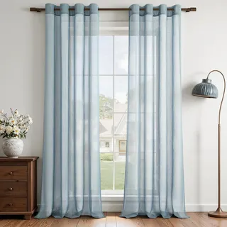 MRTREES Voile Vorhang mit Ösen Transparent 2er Set,H240xB140 cm,Dunkelblau | Tüll Vorhang für Wohnzimmer Schlafzimmer Kinderzimmer Mädchen,Romantische Gardine,Modern Design