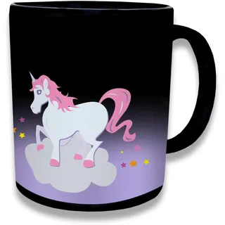 Mad Monkey Einhorn Tasse mit Farbwechsel - Kaffeetasse Einhorn, Schwarz, Lila