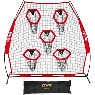 Vevor Fußballtrainer Wurfnetz Übungsnetz (2170 x 1255 x 2230 mm) mit 5 Zieltaschen & tragbarer Aufbewahrungstasche & Bogenrahmen, Training für die Passgenauigkeit des Quarterbacks, rot