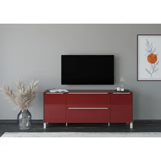 Lowboard "Reno", graphit schwarz matt lack, glas bordeauxrot glanz, B:182cm H:75cm T:42cm, Glas, Holzwerkstoff, SET ONE BY MUSTERRING, Sideboards, Lowboard, Mit Vierkantfuß in diversen Farben, 75 cm Höhe & Farbauswahl