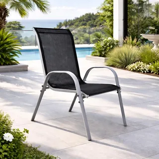 Outdoorstuhl Gartenstuhl Stapelstuhl Metall Silber Textilen Schwarz - Silber, Schwarz