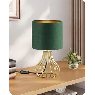 GOEBLESON Kleine Nachttischlampe, moderne Tischlampe Grün und Gold | Industrielle Landhaus-Tischleuchte mit Kabel, E27 Birne, für Nachttisch, Schlafzimmer, Hotel