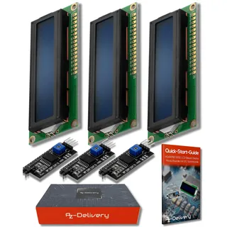 AZDelivery Displays HD44780 1602 LCD Modul Display Bundle mit I2C Schnittstelle 2x16 Zeichen kompatibel mit Arduino und Raspberry Pi, 3x Set - Blau, Weiß