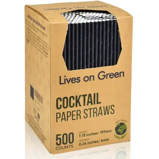 Biologisch Abbaubare Einweg Trinkhalme aus Schwarzem Papier für Cocktails und Getränke – 19,7 x 0,6 cm, 500 Stück – für Zuhause, Bars und Restaurants
