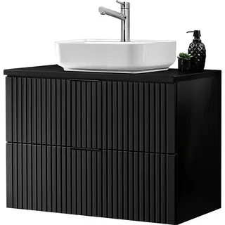 Badezimmer Waschtisch, 81cm, mit Aufsatzbecken, matt schwarz gerillt, ADELAIDE-56-BLACK, B/H/T ca. 80,6/73,2/46,5 cm - Schwarz