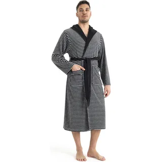Herrenbademantel KANGAROOS "Luana, ideal für Sauna & Spa, Hotelbademantel, Morgenmantel" Gr. XXXL, schwarz (schwarz, grau), L:125cm, Leichtfrottier, Hausmäntel, Herrenbademantel, Streifen - Bademantel für Herren, gestreift, S-4XL