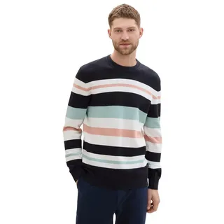 Tom Tailor Herren 1043234 Strickpullover mit Streifen aus Baumwolle, 36222-Navy Rose Multi Color Stripe, Large