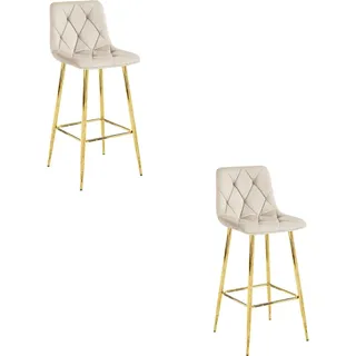 Valora NADO Hocker Beigefarbener Samt, goldene Beine x2 | Paar beigefarbene Samthocker mit Goldfinish - Beige