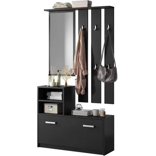 Selsey Flurgarderoben Set Garderobe Flur Wandgarderobe Garderobenpaneel Schuhregal Spiegel Regal Garderobenset Schwarz Mit Silbernen Griffen Yesfir