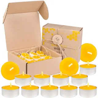 BeesWax World Teelichter aus 100 % natürlichem Bienenwachs | 10-50-teiliges Set mit stabilen Dochten | Ø 37 mm | 4 Std Brenndauer – Metall | Transparent | Weiß – Allergiefrei (Metall, 32)