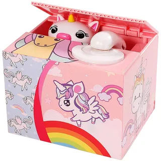 Powerking Spardose für Kinder, niedliche Einhorn-Stehlen-Münze Box, Automatisch Stehlende Münzbox mit Ton für Junge Mädchen Spielzeug Geburtstag Geschenk