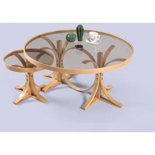 Robuster Couchtisch Set Designer Dreieckige Sofatische Luxus Holz Möbel - Braun