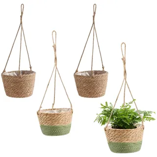 LZDGCC Hängender Pflanzerkorb, 4er Set Natürlicher Blumentopf hängend, Boho Blumenampel 20cm, Handgewebter Pflanzkübel für Sukkulenten, Kakteen, Kräuter im Innen und Außenbereich