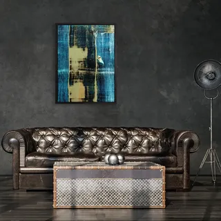 Leinwandbild QUEENCE "Abstrakt Blau und Gold", blau (farbe rahmen: schwarz, farbe bild(er): hellblau), B:40cm H:60cm T:2cm, Canvas, Holzrahmen, Bilder, Leinwandbild, mit einem Schattenfugenrahmen veredelt