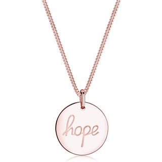 Elli Halskette Damen mit Anhänger Hope-Schriftzug Plättchen Statement in 925 Sterling Silber Rosé vergoldet 45 cm lang