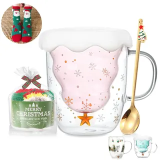 Süße Weihnachtsgeschenke Tasse Weihnachten Doppelwandige Glastassen,Milchtee-Espressotasse,Weihnachtstasse Lustige Weihnachtsgeschenke für Frauen,Männer,Kinder,Mädchen,Mama,Beste Freundin,Kollege