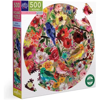 eeBoo Eeboo-500-teiliges rundes Vögel & Blumen-buntes recyceltem Karton-hochwertiges Puzzle für Erwachsene- PZFBBL