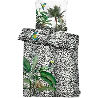 APELT Jungle Regenwaldmotiv Satin grün 135 x 200 cm + 80 x 80 cm