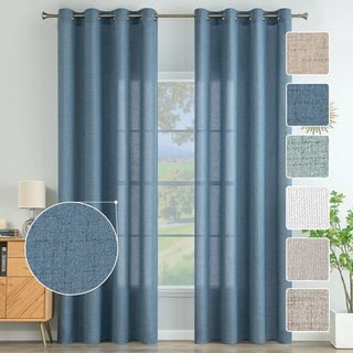 MIULEE Wohnzimmer Vorhänge Gardinen Leinen Ösenvorhang Leinenoptik Vorhang Boho Gardine mit Ösen Semi-transparent Leinenvorhang Curtains 2er Set HxB 260x140 cm,Blau