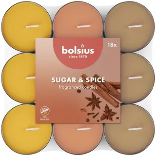 Bolsius - Duftteelichter in drei Farben - Sugar & Spice- 144 Stück - Natürliche Extrakte – Enthält Veganes Wachs – Ohne Palmöl