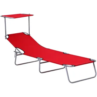 Outsunny Sonnenliege mit Sonnenschutz, Rot , Metall, Textil , 58x36x187 cm , Gartenmöbel, Gartenliegen