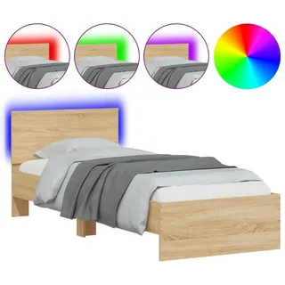 vidaXL Bettgestell mit Kopfteil und LED-Leuchten Sonoma-Eiche 90x200cm