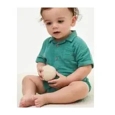 Boys M&S Collection 2pc Pure Cotton Double Cloth Shirt Outfit (0-3 Yrs) - Green, Green - 9-12M