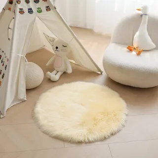 HARESLE Runder Kunstfell Teppich, Super Flauschiger und Weicher Kleiner Teppich, Teppich Rund für Schlafzimmer, Wohnzimmer, Kinderzimmer, Lounge (Hellgelb,50 cm/ 20 Zoll)