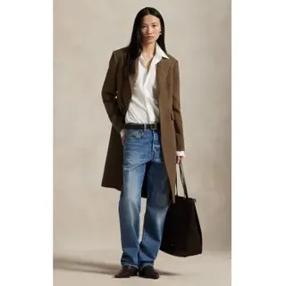 Polo Ralph Lauren für Damen. 211966522002 Brauner Mantel aus Wollmischung mit Fischgrätmuster (42), Lässig, Wolle, Klassisch
