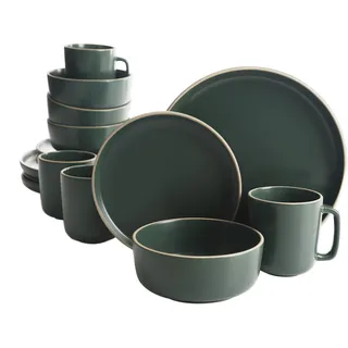 Gibson Home Zuma 16-teiliges rundes Küchengeschirr, Teller, Schüsseln, Tassen, Geschirr-Sets, Service für vier (16 Stück), grün