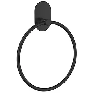 Handtuchhalter , Schwarz , Metall , rund , 16.8x21.5x2.5 cm , Montage ohne Bohren , Badezimmer, Badezimmerausstattung, Handtuchhalter